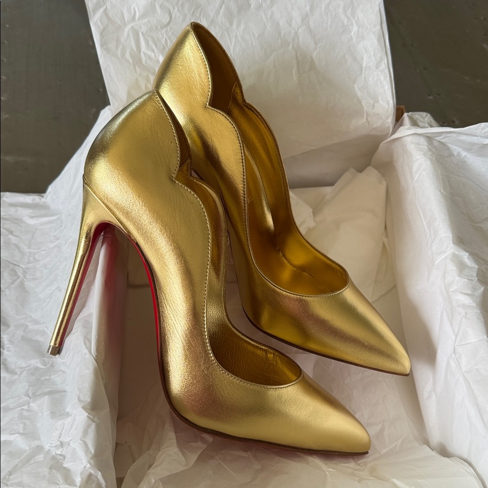 Christian Louboutin hot chick 100mm gold bouton stiletto sz 37.5 - Picture 7 of 10